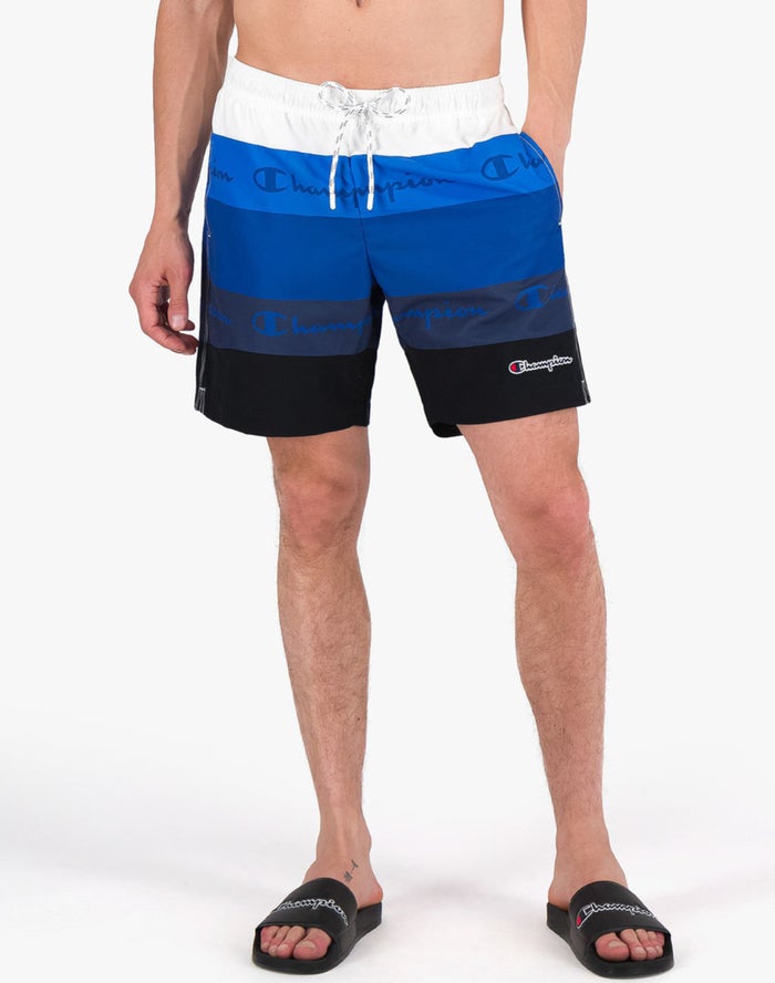 Champion Herre Shorts Blå/Hvide/Sort - Colorblock Panel Board Script Logo - Danmark VYF-279013